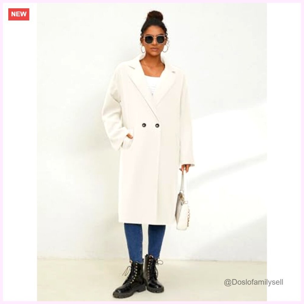 Oversized Wool Blend Trench Coat Double Breasted Long Winter Overcoat Chic - Picture 7 of 7